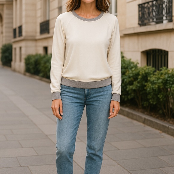 Lou & Grey Cream and Gray Top - Picture 1 of 5